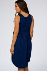 Navy Blue Sleeveless Maternity Dress