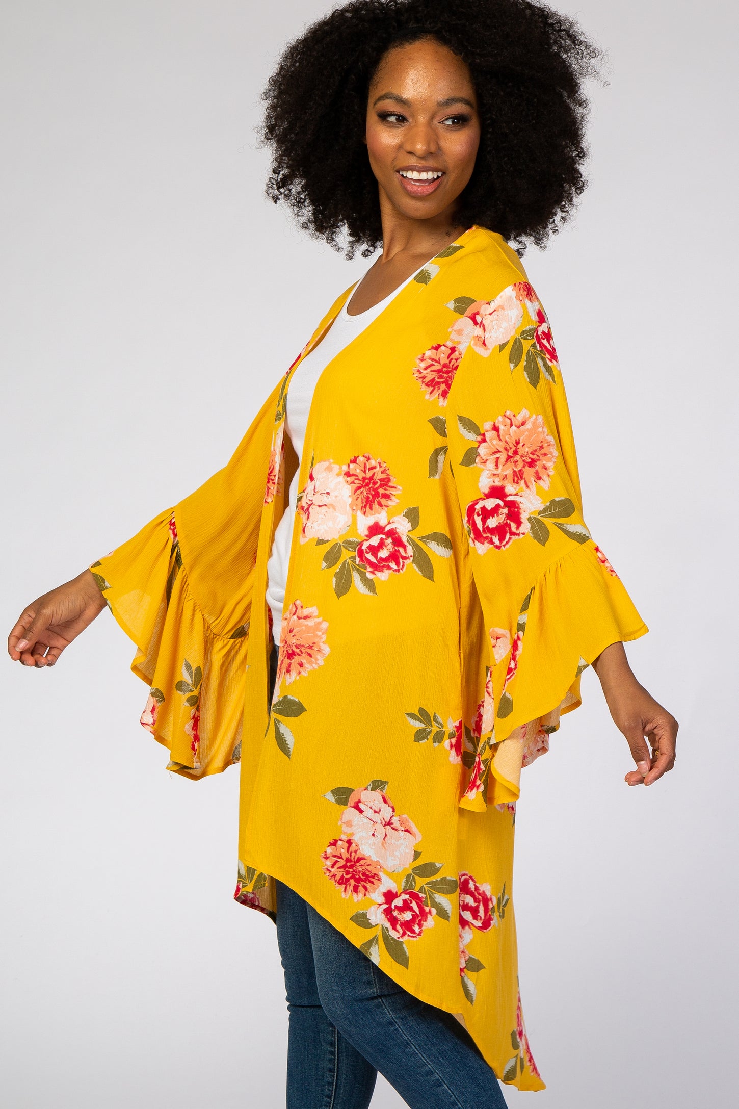 Yellow Floral Long Sleeve Cover Up