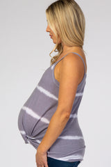 Grey Tie Dye Striped Maternity Tank Top