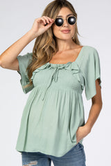 Mint Green Smocked Ruffle Babydoll Maternity Top