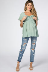 Mint Green Smocked Ruffle Babydoll Maternity Top