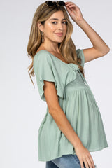 Mint Green Smocked Ruffle Babydoll Maternity Top