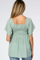 Mint Green Smocked Ruffle Babydoll Maternity Top