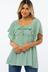 Mint Green Smocked Ruffle Babydoll Maternity Top