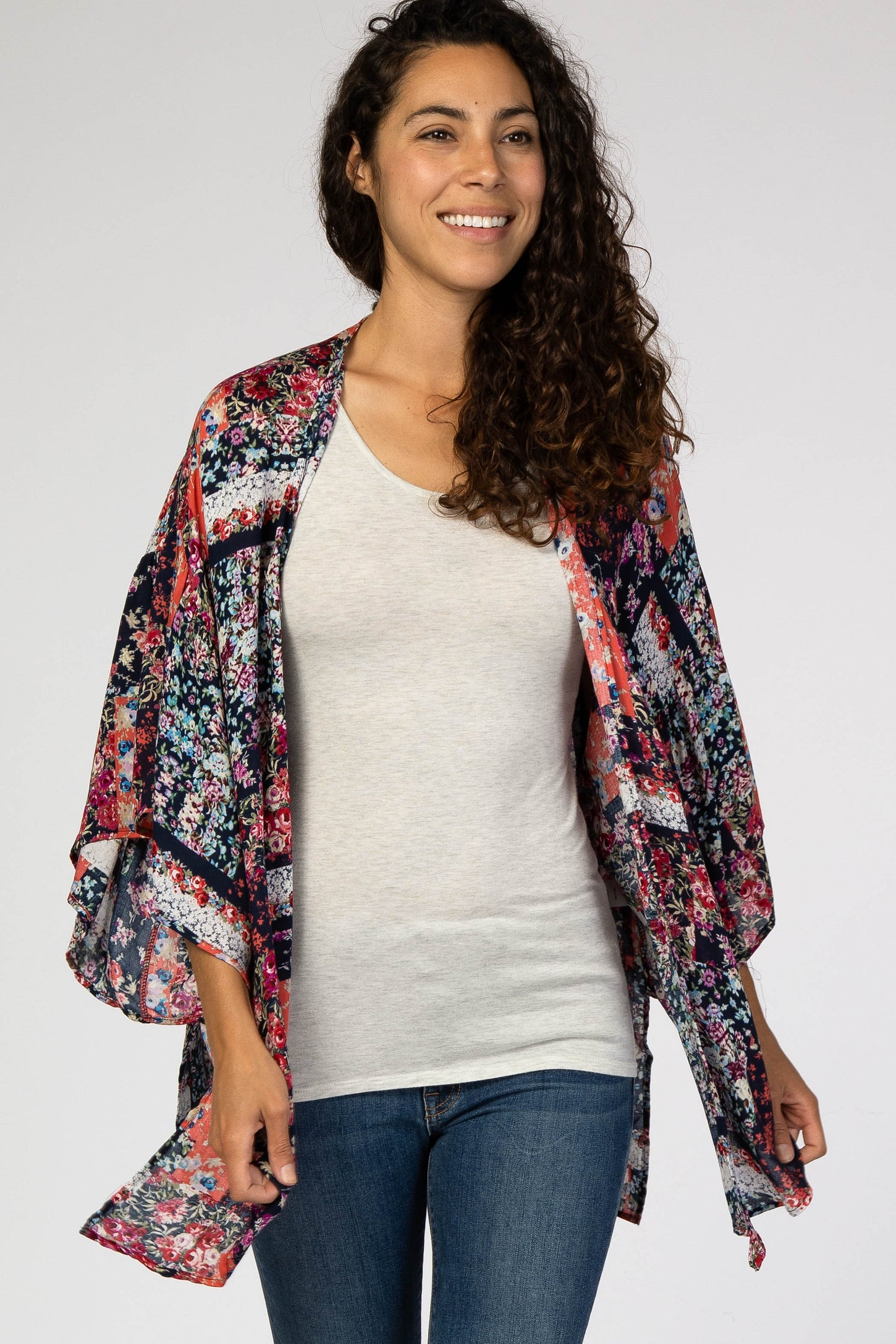 Navy Floral Patchwork Maternity Cover Up