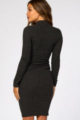 Charcoal Ribbed Mock Neck Fitted Maternity Dress