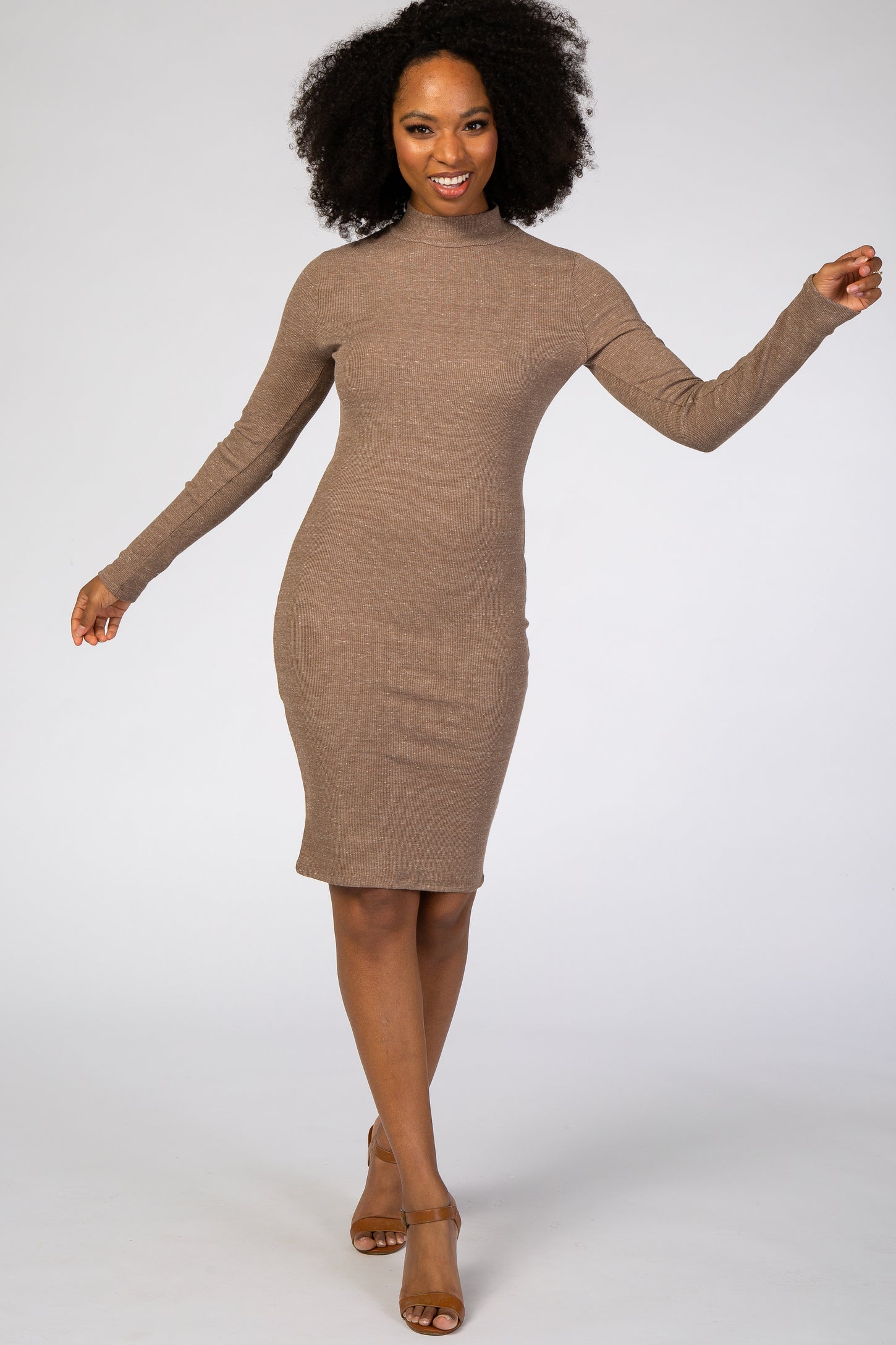 Taupe Ribbed Mock Neck Fitted Dress