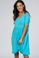 Blue Short Sleeve Babydoll Dress