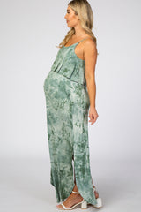 Green Tie Dye Side Slit Maternity Maxi Dress