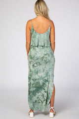 Green Tie Dye Side Slit Maternity Maxi Dress