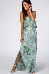 Green Tie Dye Side Slit Maternity Maxi Dress