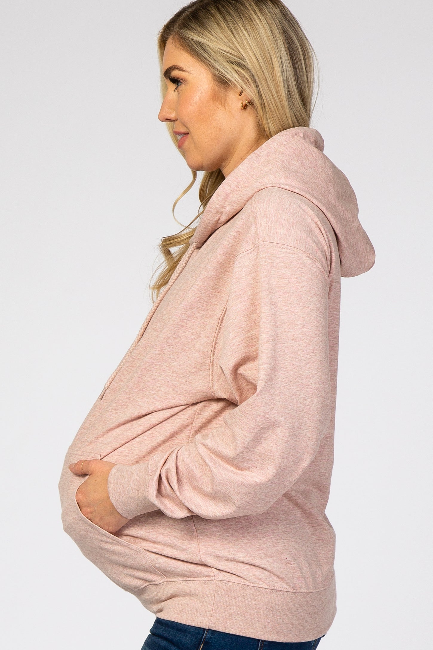 Pink Basic Hooded Maternity Sweatshirt