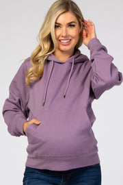 Purple Soft Fleece Maternity Drawstring Hoodie