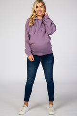 Purple Soft Fleece Maternity Drawstring Hoodie