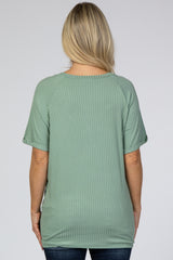 Mint Green Ribbed V-Neck Hi-Low Maternity Top