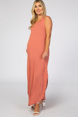 Orange Rounded Hem Maternity Maxi Dress