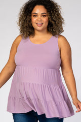 Lavender Tiered Sleeveless Maternity Plus Top