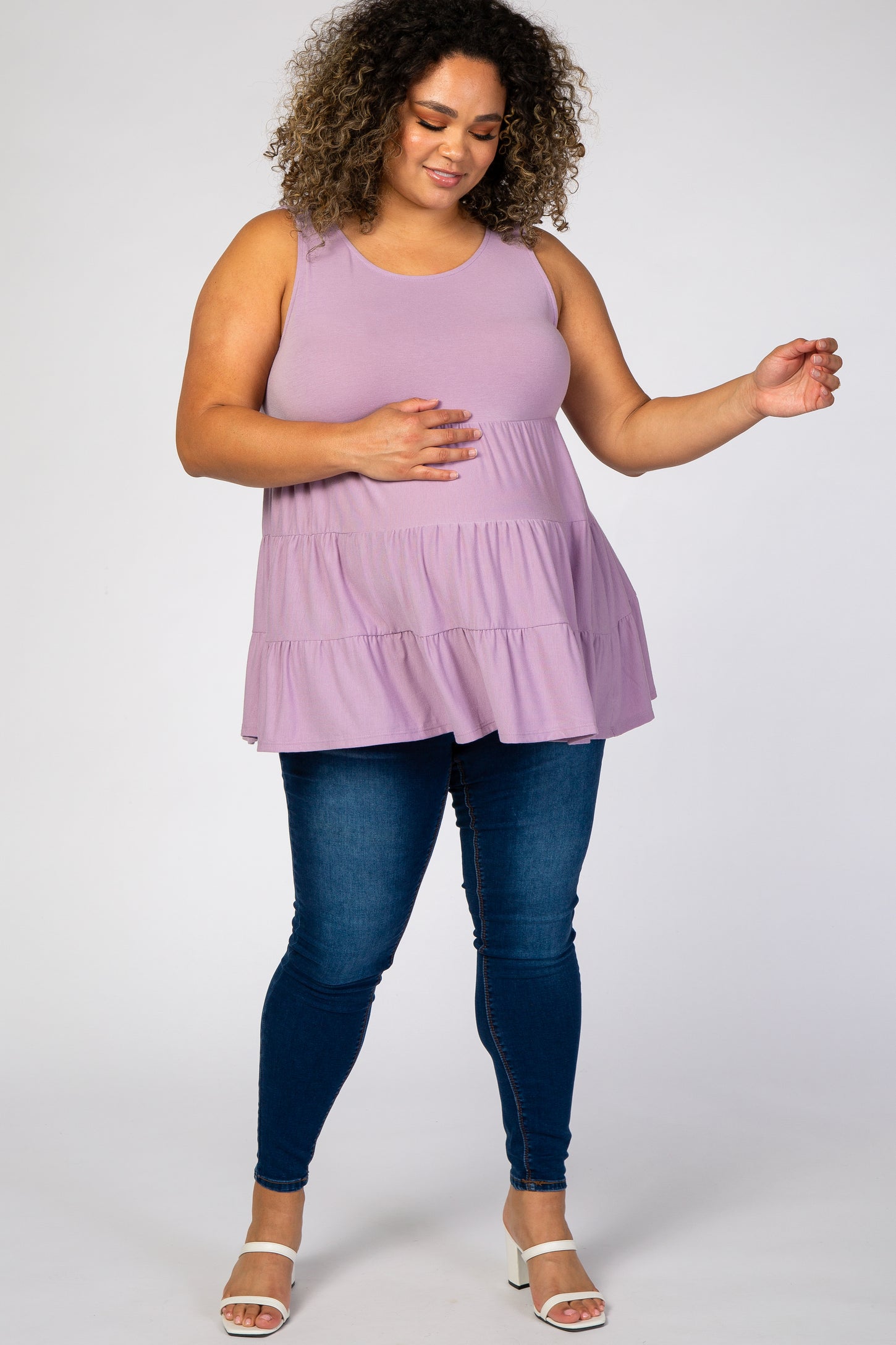 Lavender Tiered Sleeveless Maternity Plus Top