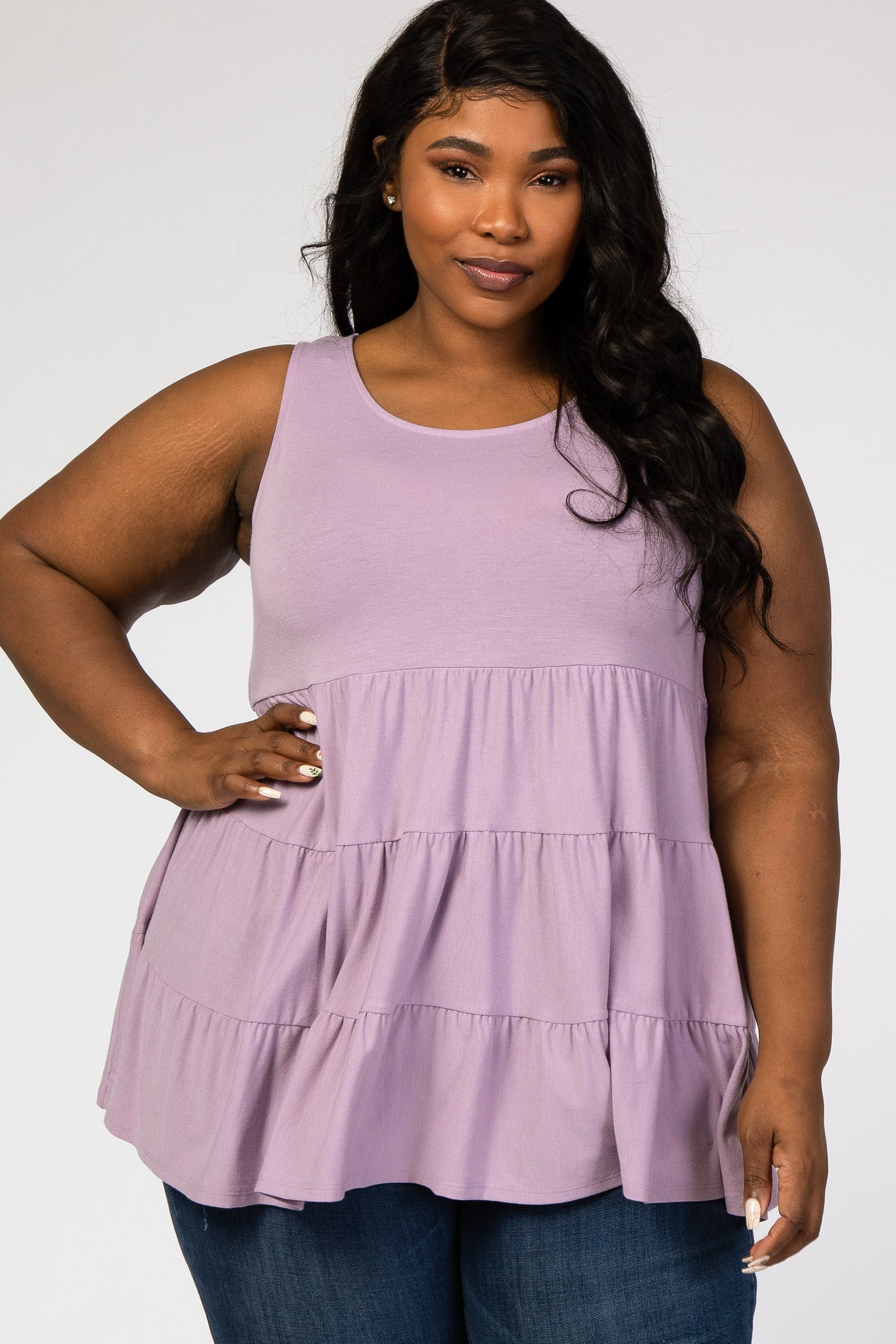 Lavender Tiered Sleeveless Plus Top