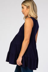 Navy Tiered Sleeveless Maternity Top