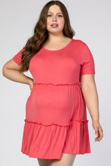 Coral Ruffle Accent Plus Maternity Dress