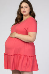 Coral Ruffle Accent Plus Maternity Dress