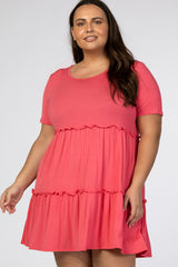 Coral Ruffle Accent Plus Dress