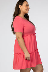 Coral Ruffle Accent Plus Dress