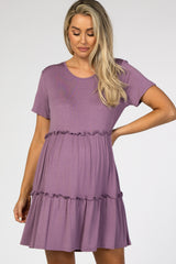 Lavender Ruffle Accent Maternity Dress