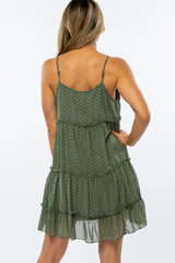 Olive Polka Dot Ruffle Tiered Dress