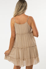 Beige Polka Dot Ruffle Tiered Maternity Dress