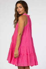 Fuchsia Halter Neck Tiered Maternity Dress