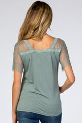 Sage Lace Sleeve V Neck Maternity Top