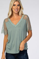 Sage Lace Sleeve V Neck Maternity Top