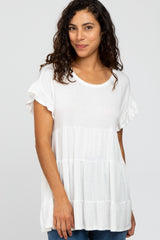 Ivory Tiered Ruffle Sleeve Mini Dress