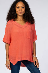 Coral Pocket Front Knit Maternity Top