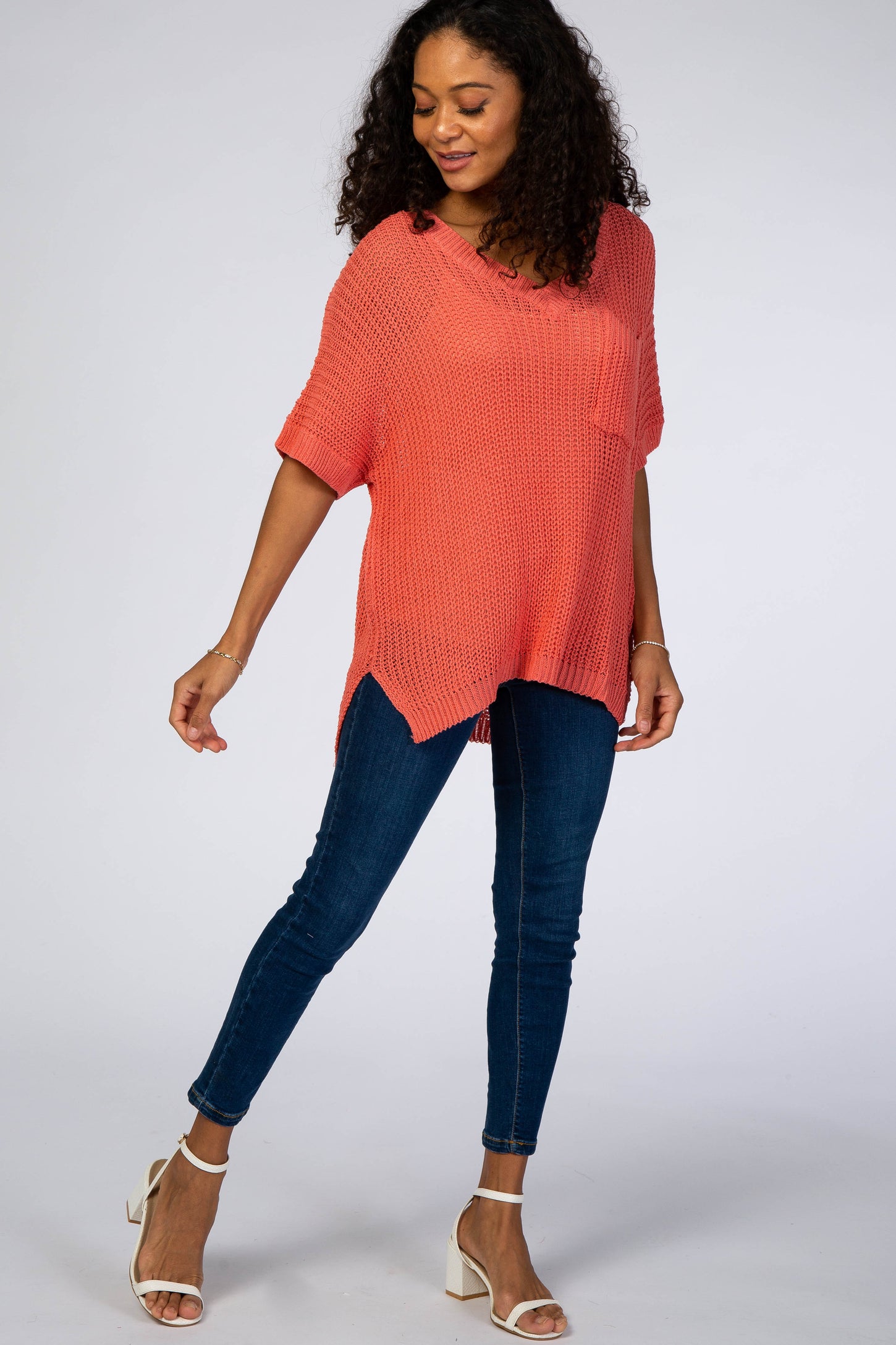 Coral Pocket Front Knit Top