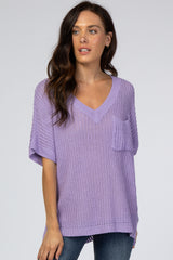 Lavender Pocket Front Knit Top