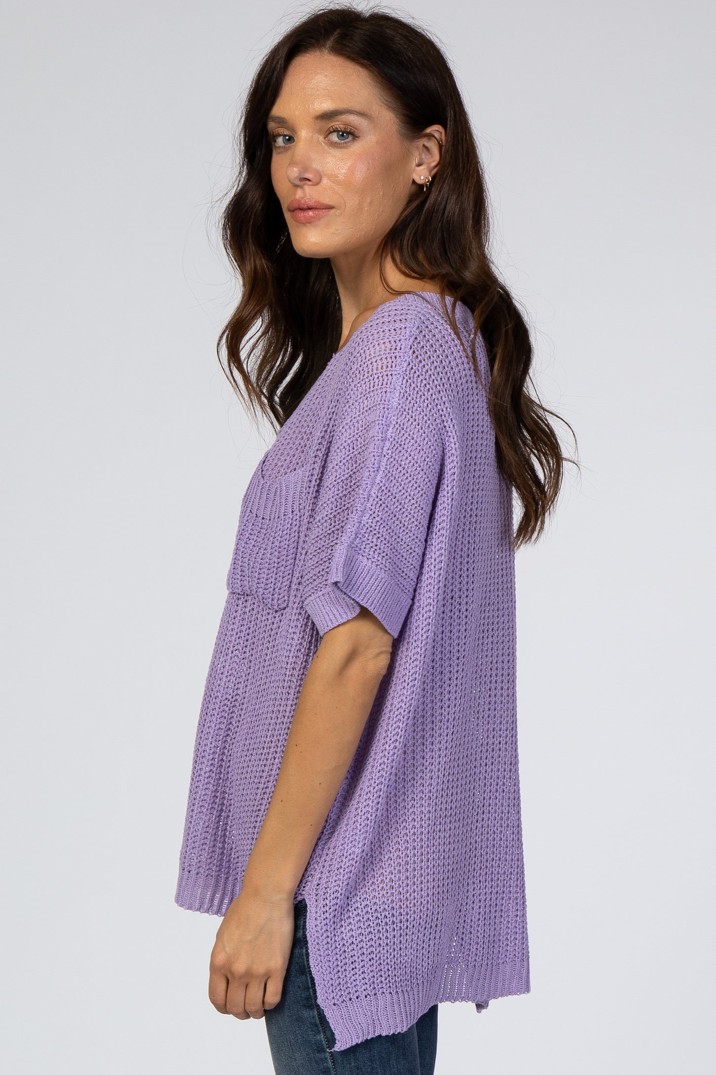 Lavender Pocket Front Knit Top