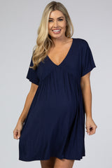 Navy Blue V-Neck Dolman Maternity Dress