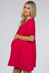 Fuchsia V-Neck Dolman Maternity Dress