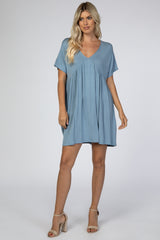 Blue V-Neck Dolman Dress