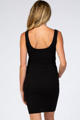 Black Sleeveless Ribbed Fitted Maternity Dress