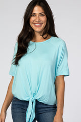 Light Blue Tie Front Maternity Top