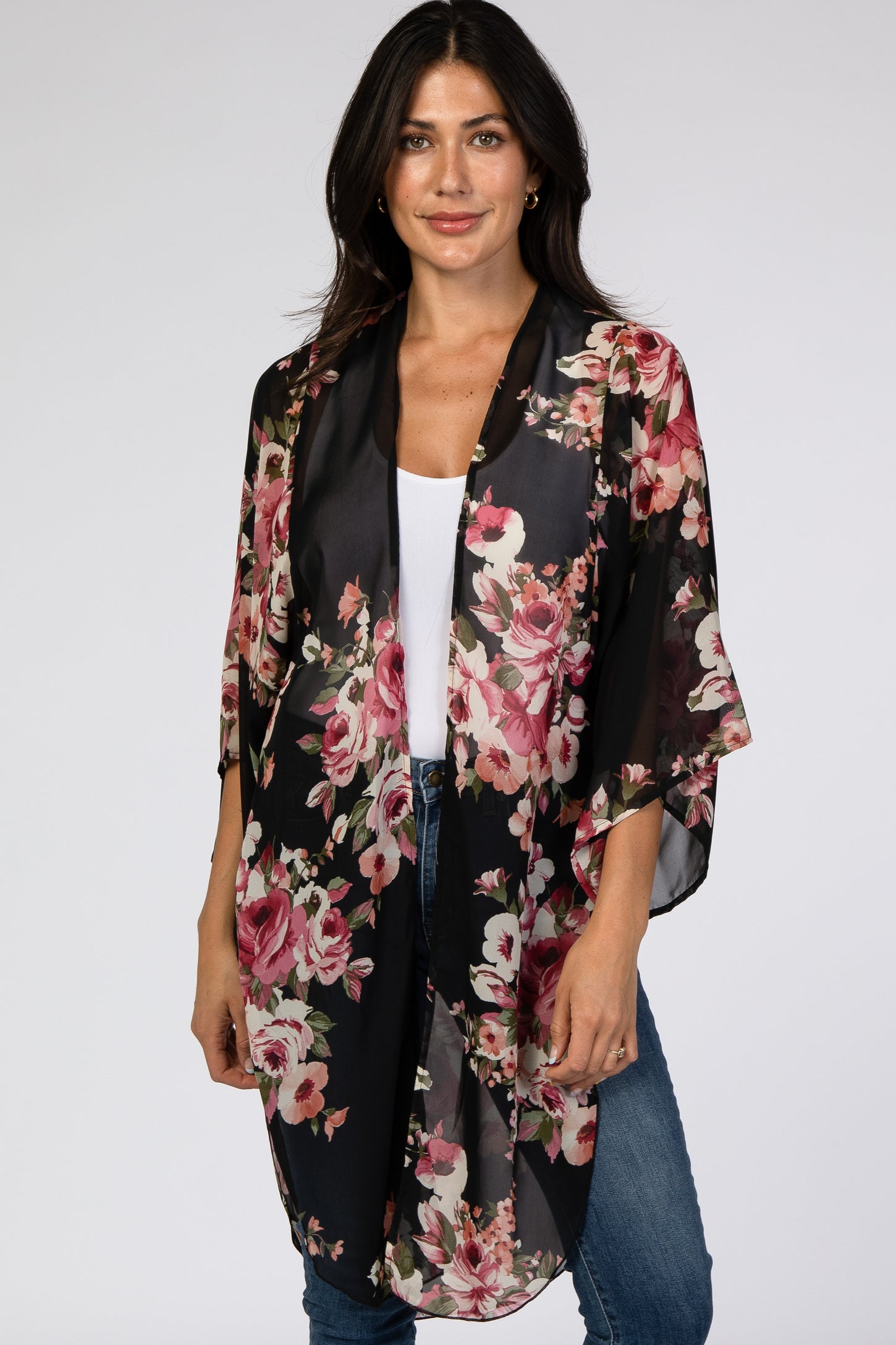 Black Floral Chiffon Maternity Cover Up