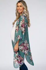 Teal Floral Chiffon Maternity Cover Up