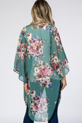 Teal Floral Chiffon Maternity Cover Up