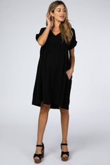 Black Rolled Cuff Maternity Dress