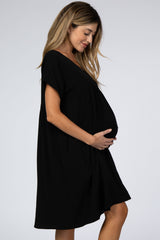 Black Rolled Cuff Maternity Dress