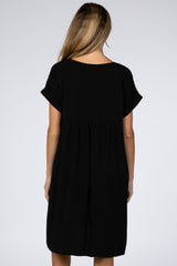 Black Rolled Cuff Maternity Dress